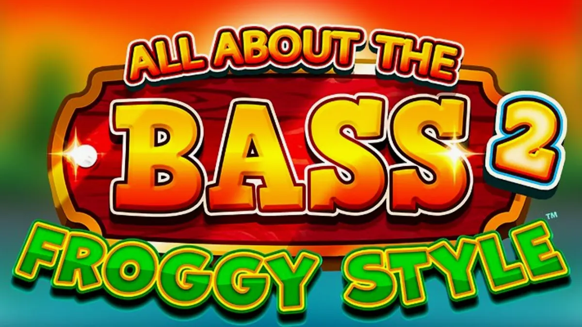 Tampilan visual slot All About the Bass 2: Froggy Style dengan tema rawa dan nelayan kartun.
